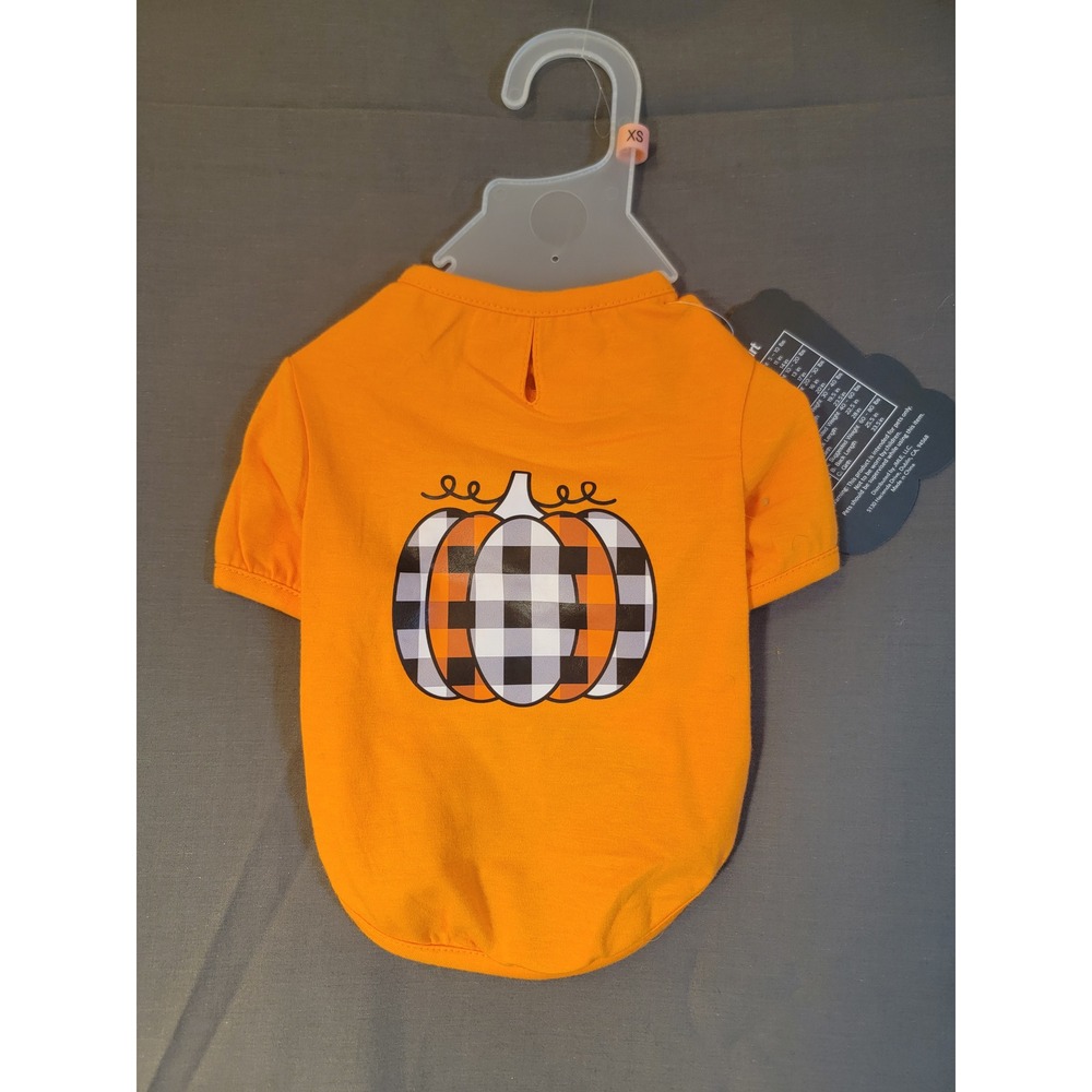 Howl-O-Ween Party Pumpkin Pet Shirt XS Orange New Plaid Halloween Dog Tee